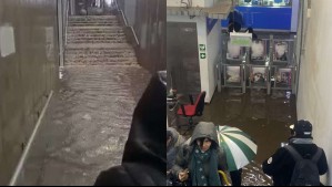 'El agua baja las escalas como cascada': Videos muestran estación de Metrotren completamente inundada en San Bernardo