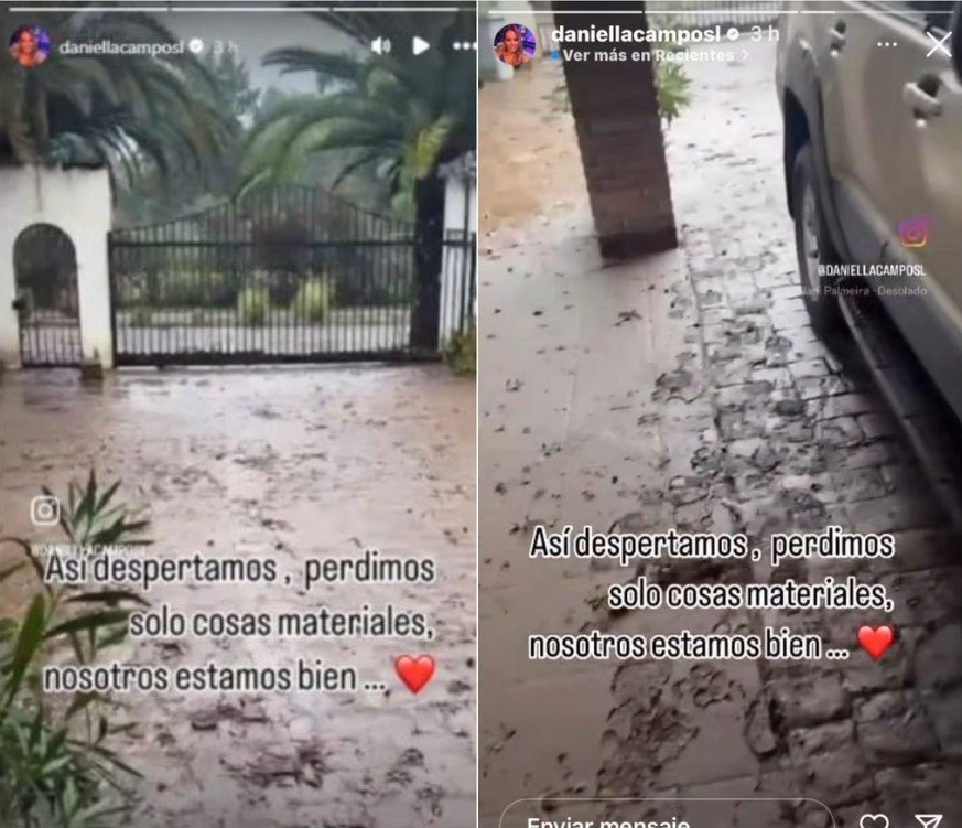 Historias de Daniella Campos con los efectos de las lluvias en su casa (Instagram @daniellacamposl)