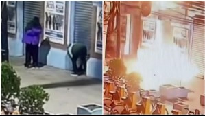 Video muestra a sujetos cometiendo ataque incendiario contra tienda en barrio Bellavista