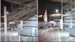 Voladura de techos y caída de objetos a la pista: Videos muestran efectos del viento en el aeropuerto de Santiago