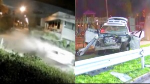 Video capta accidente que dejó 7 heridos: Vehículo huía a 180 km/h de control policial e impactó con un poste y una casa