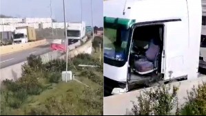 Conductor se lanzó por problema de frenos: Video muestra a camión sin chofer que generó colisión en Camino La Pólvora