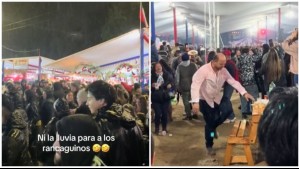 Bailando 'Latinos' bajo la lluvia en Rancagua: Precipitaciones no impidieron que chilenos celebraran Fiestas Patrias