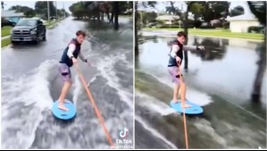 Video muestra a joven surfeando en calles de Florida tras el paso del huracán Milton