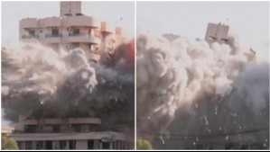 Video muestra momento exacto en que edificio colapsa tras ataque aéreo israelí en El Líbano