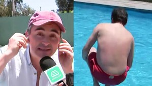 ¡Al agua! Así fue el refrescante piscinazo de Alejandro Sepúlveda en pleno noticiero