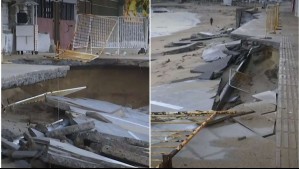 Marejadas destruyen borde costero en Algarrobo: Olas dejaron un socavón en paso peatonal