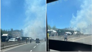 Accidente en autopista del Itata: Camión que transportaba vehículos volcó, derramó combustible y generó principio de incendio