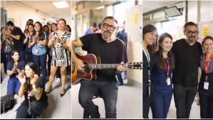 'Ustedes hacen magia': Vocalista de Lucybell, Claudio Valenzuela, cantó a equipo de la Posta Central tras alta de su hija