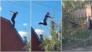 Captan salto imposible de delincuente que escapaba por los techos en Temuco: Cayó de cara y fue detenido