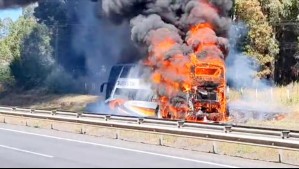 Empresa explica origen del incendio que destruyó por completo uno de sus buses en Ruta 5 Sur