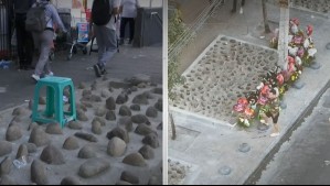 'Es horrible, la solución debería ser otra': Polémica instalación de piedras en vereda para evitar ambulantes en Estación Central