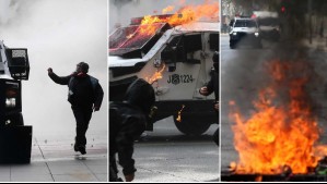 Conmemoración Día del Trabajador: Sujetos quemaron un vehículo e intentaron incendiar locales comerciales en una de las marchas