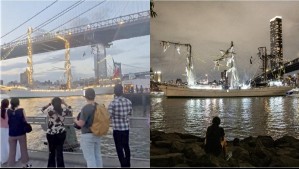 Video muestra momento en que buque mexicano choca con Puente Brooklyn en Estados Unidos: Hay más de 20 heridos