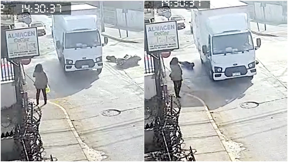 Video muestra momento en que motociclista se salva milagrosamente de ser atropellado por camión: Se deslizó debajo del vehículo