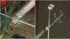 Poste a punto de caer tras choque de vehículo en Macul genera corte de tránsito y semáforos apagados