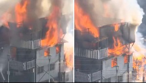 Incendio de grandes proporciones se registra en cerro de Valparaíso: Existe peligro de propagación