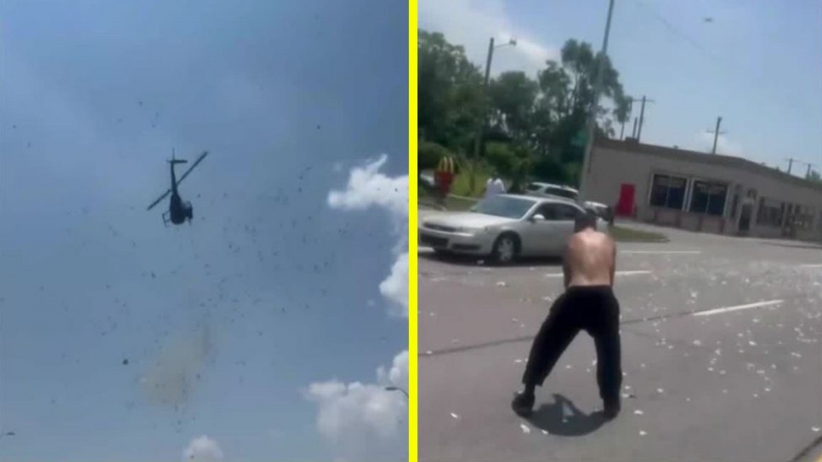 Lluvia de dinero: Captan a helicóptero lanzando miles de dólares a las personas en EEUU