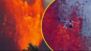 Impactante video muestra vuelo de helicóptero en plena erupción de volcán