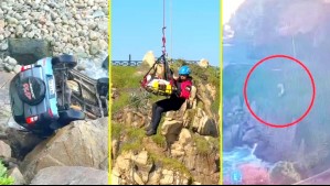 Rescatan a madre e hijo que cayeron a roquerío a bordo de su auto en Concón: Video muestra momento exacto del accidente