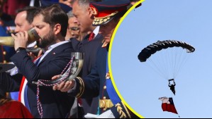 Parada Militar: Presidente Boric brindó con chicha en cacho, disfrutó de paracaidistas y autorizó inicio del desfile