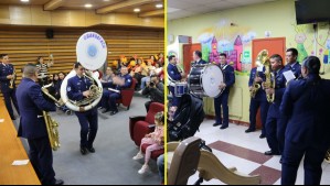 Banda de la FACh hace bailar a los niños en aniversario 124 del Hospital Dr. Roberto del Río