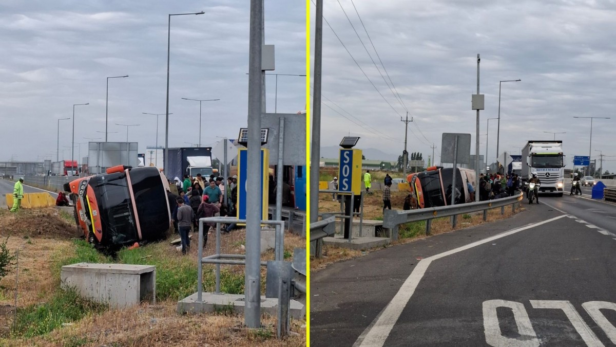 Bus con 38 trabajadores agrícolas se vuelca en la Ruta 5 Sur: 11 personas resultaron lesionadas