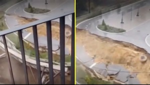 Impactante: Enorme socavón 'tragó' autopista y muro de contención en Serbia