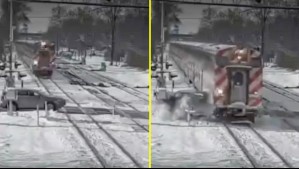 Video capta brutal choque entre un tren y un auto que quedó atrapado por el hielo en EEUU