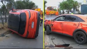 Vehículo termina volcado tras maniobra para realizar encerrona a automóvil en Quilicura