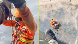 Video muestra impresionante rescate de senderista en medio de incendio forestal en Las Condes