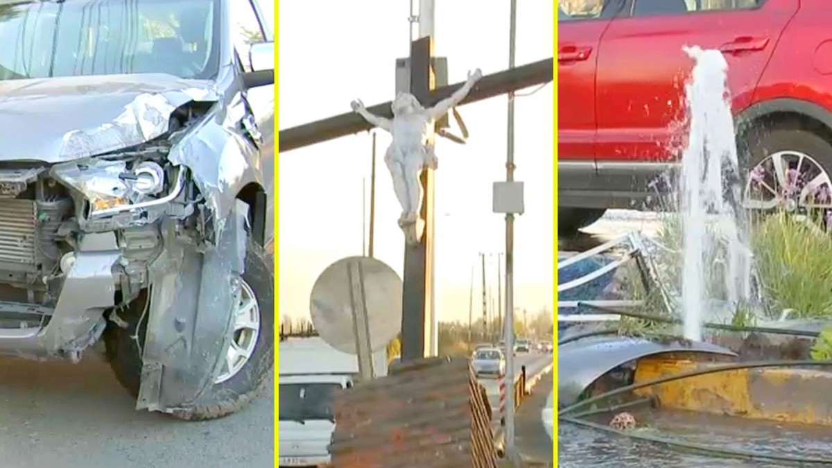 Vehículo arrasó con grifo y figura de Cristo en Puente Alto