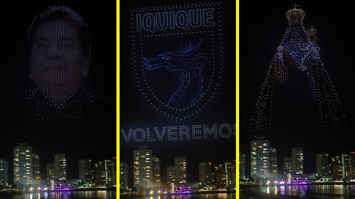 Con homenaje a Tommy Rey, la Virgen de la Tirana y la bandera chilena: Así fue el show de drones de Año Nuevo en Iquique