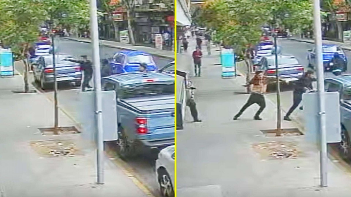 Video captó todo: Carabinero de franco frustra robo a la salida de banco en pleno centro de Santiago