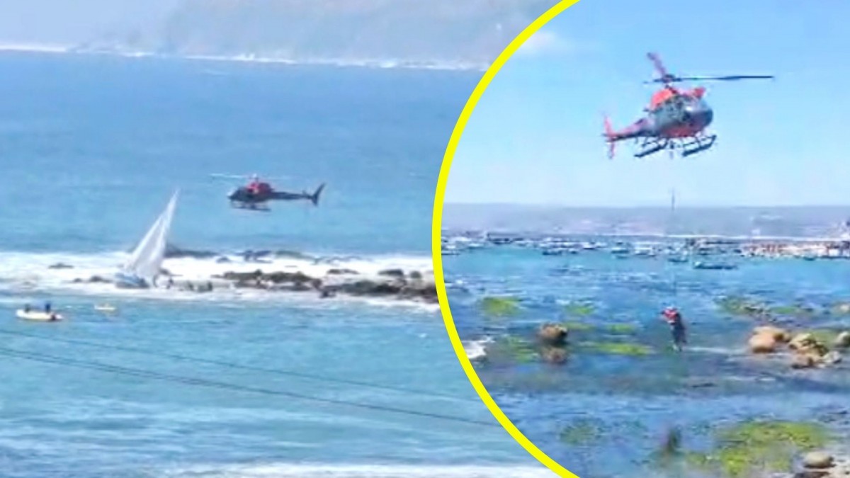 Rescatan a tripulantes de un yate que encalló en Algarrobo: Debieron ser trasladados por aire hasta una zona segura