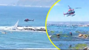 Rescatan a tripulantes de un yate que encalló en Algarrobo: Debieron ser trasladados por aire hasta una zona segura