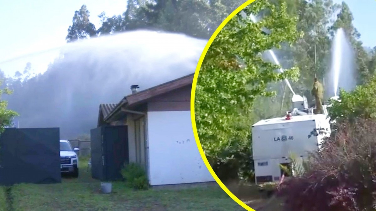 Carro lanza aguas de Carabineros ayuda a humedecer viviendas ante posible llegada del fuego en Concepción