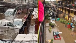Block de departamentos queda completamente anegado tras fuertes lluvias en Maipú