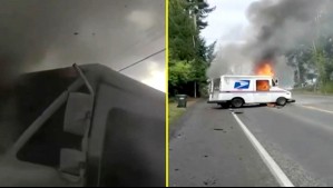 Un rescate de película: Salvan a cartero atrapado en camión que estaba incendiándose en EEUU