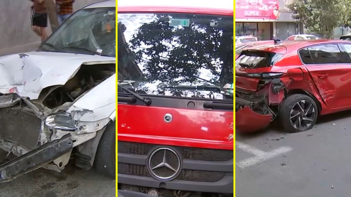 Intento de robo a camión en Santiago Centro terminó con cuatro autos chocados y un semáforo destruido