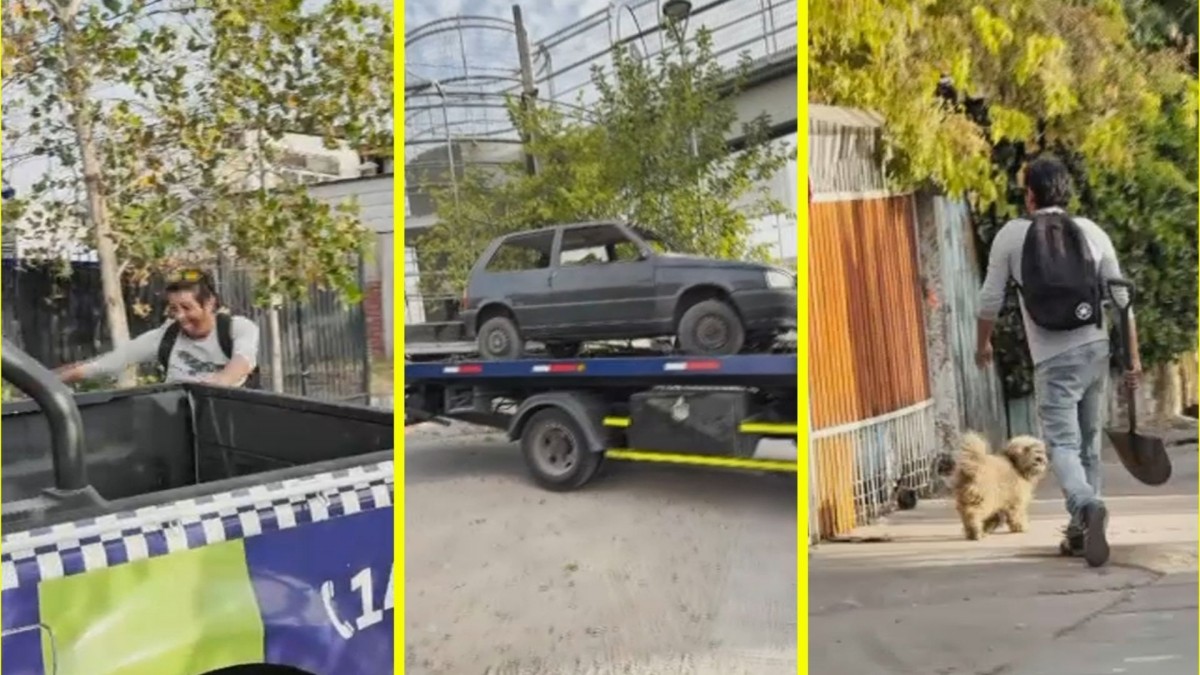 Los amenazó con una pala: Hombre increpa a funcionarios municipales que retiraban autos abandonados en La Florida