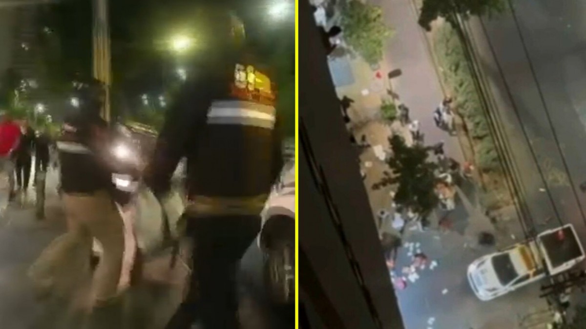 Video muestra brutal agresión a guardias municipales de Estación Central: A uno le tiraron un cilindro de gas