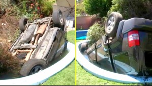 'Fue como una explosión': Auto cayó por un barranco y terminó incrustado en la piscina de una casa en Peñalolén