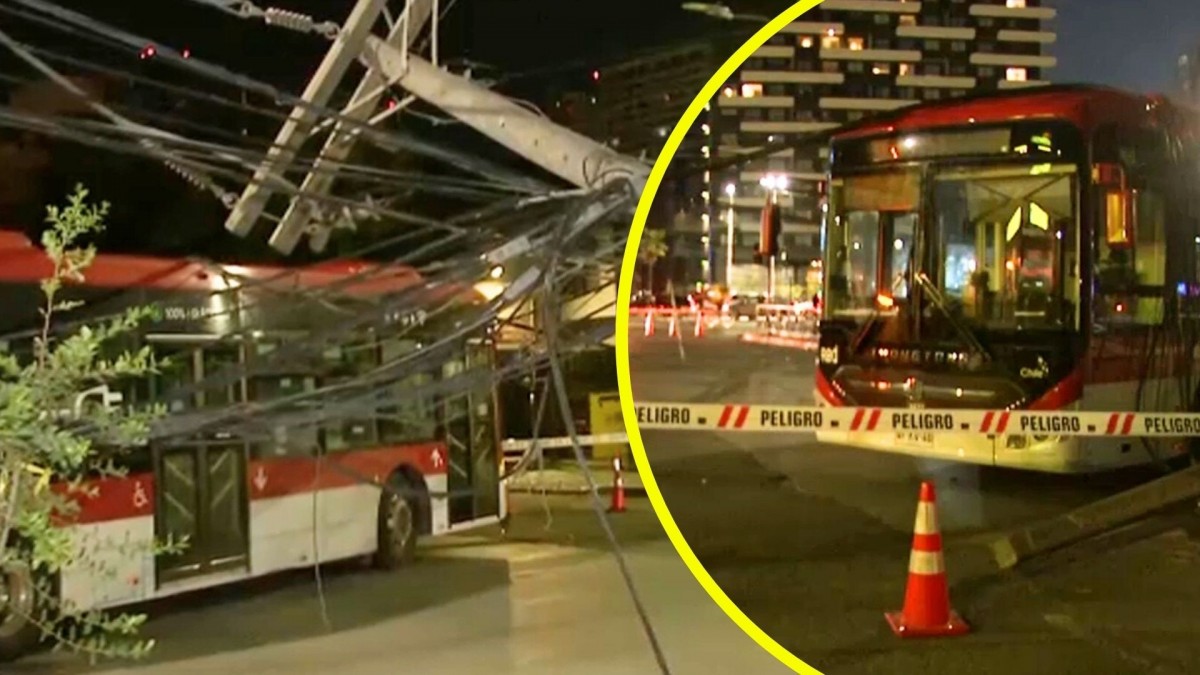 Bus RED derriba postes en Ñuñoa y provoca cortes de luz y desvíos por cerca de 12 horas