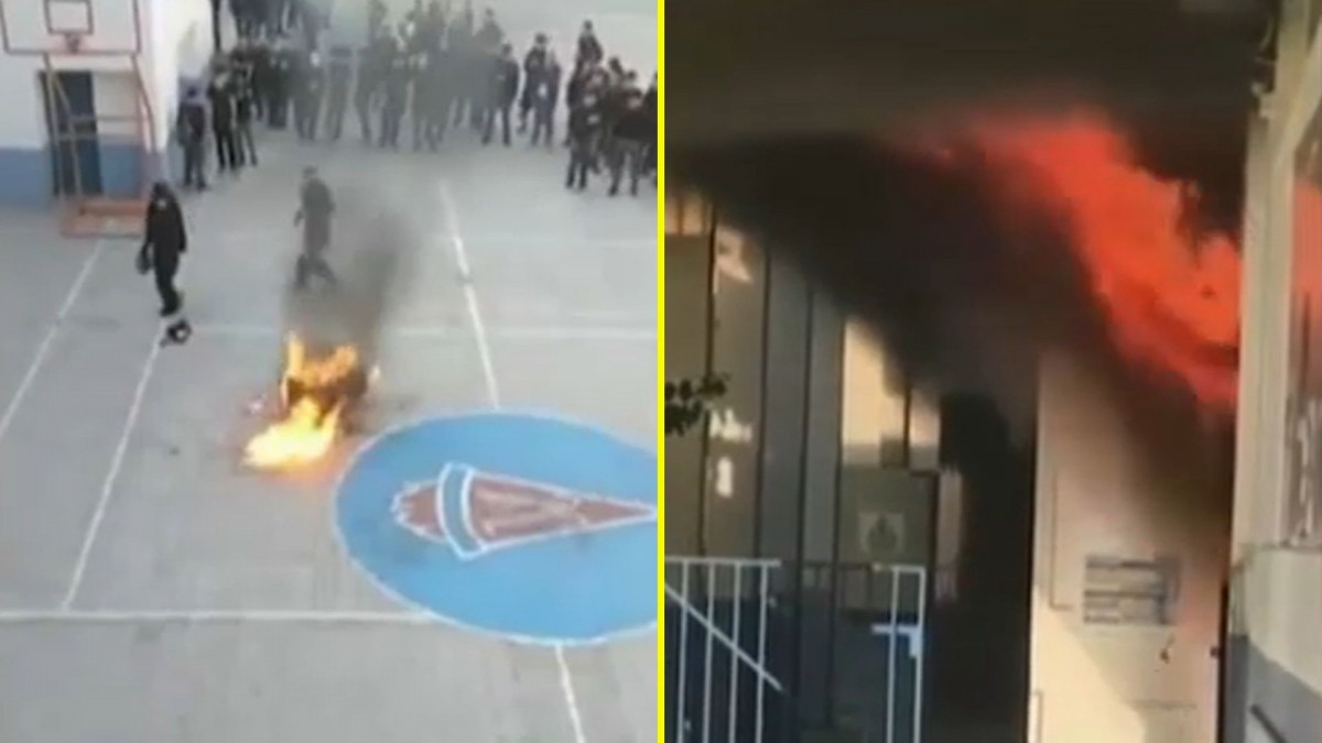 Video muestra el momento en que encapuchados incendian dependencias del Liceo Lastarria