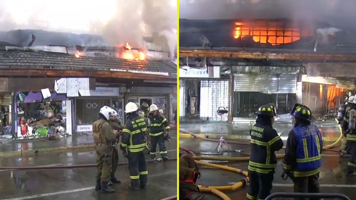 Gran incendio afecta galería del centro de Concepción
