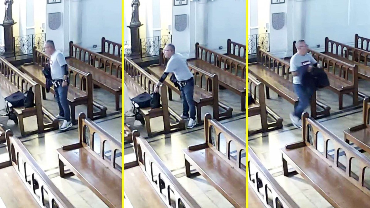 Video lo muestra todo: Delincuente roba a mujer que estaba rezando en la iglesia