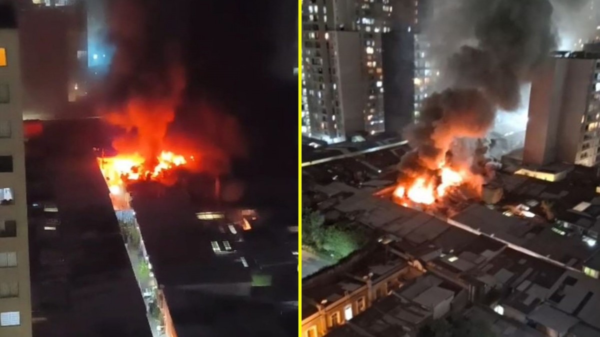 Gran incendio se registra en cité del centro de Santiago: Bomberos de 10 compañías atienden la emergencia