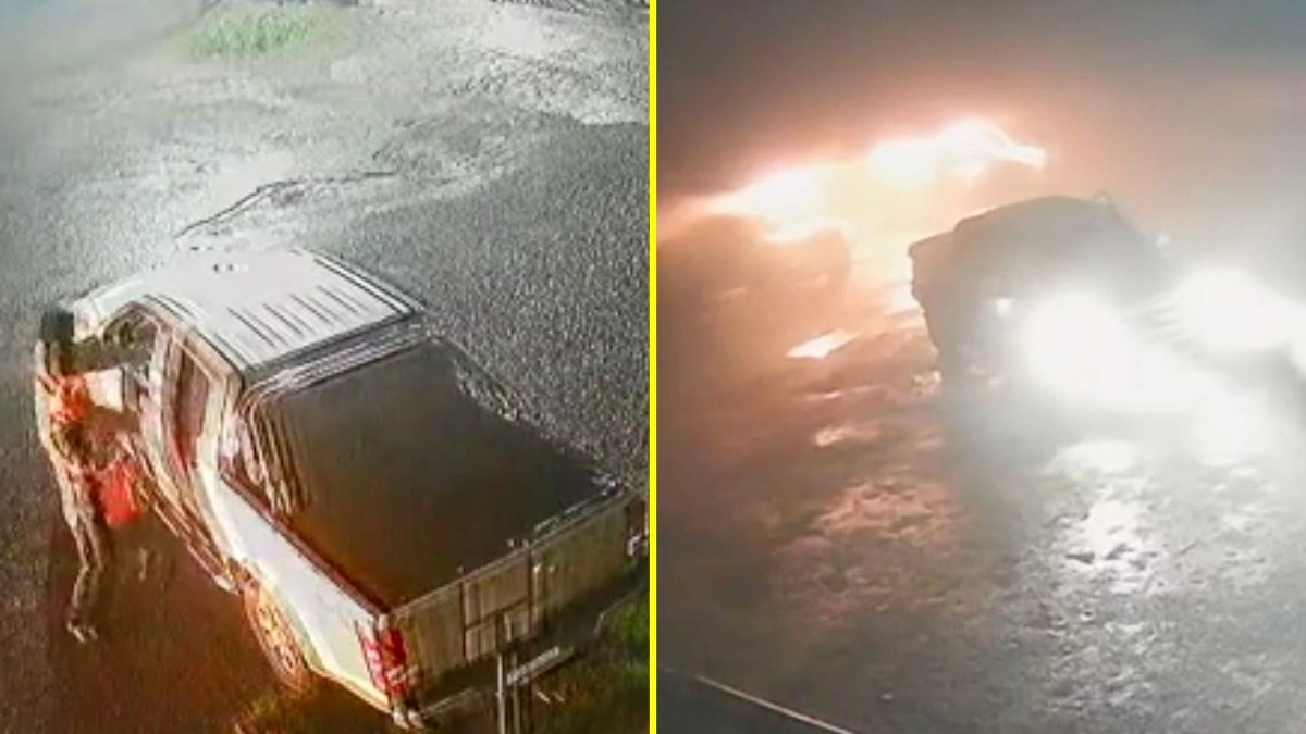 Videos del momento exacto en que desconocidos queman camionetas en empresa de Collipulli