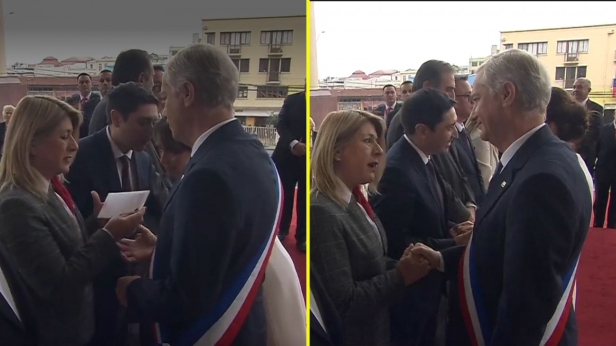 Video muestra momento en que diputada Parisi entrega carta al Presidente Kast en su llegada al Congreso